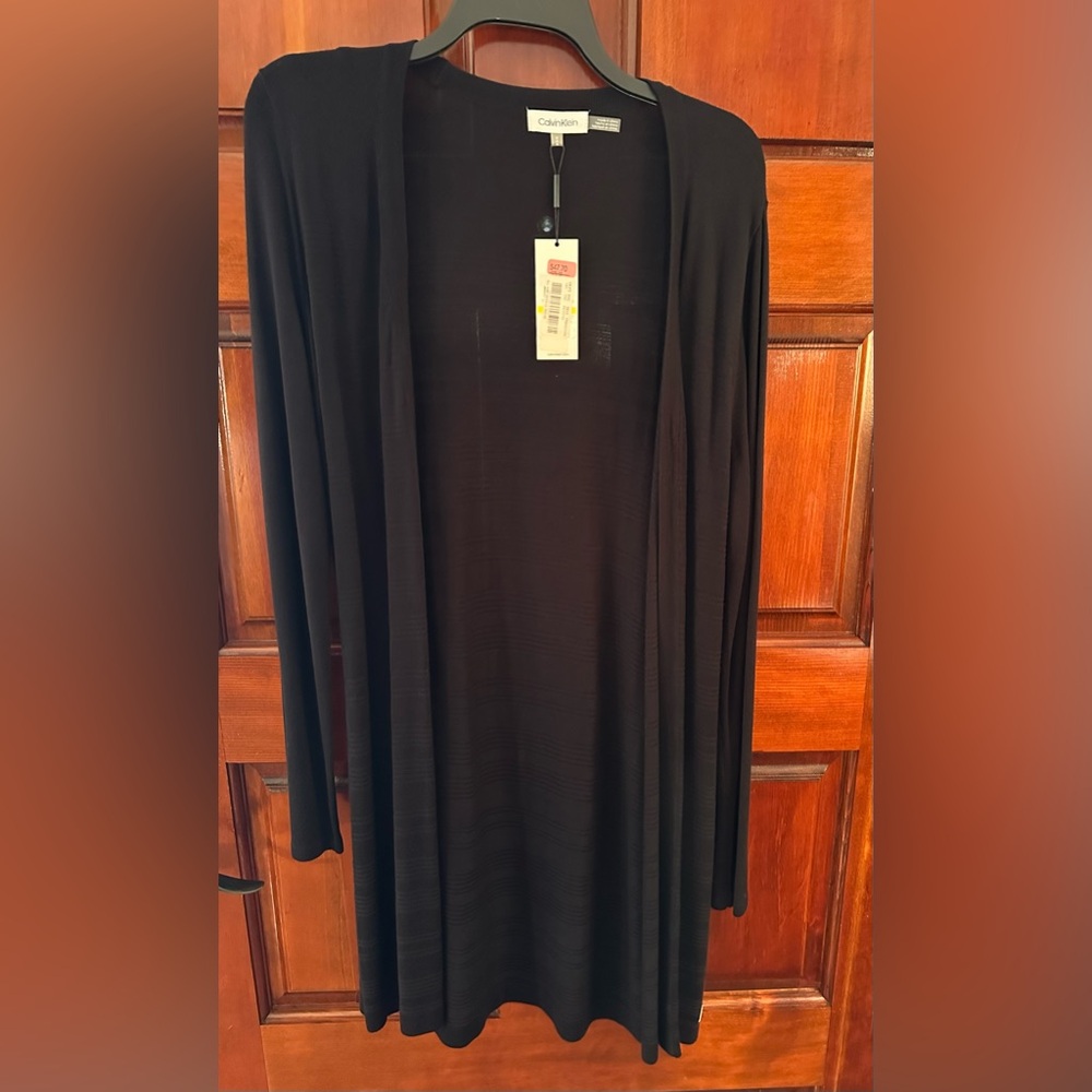 Calvin Klein Black Knit Duster Open Cardigan Size Medium NWT